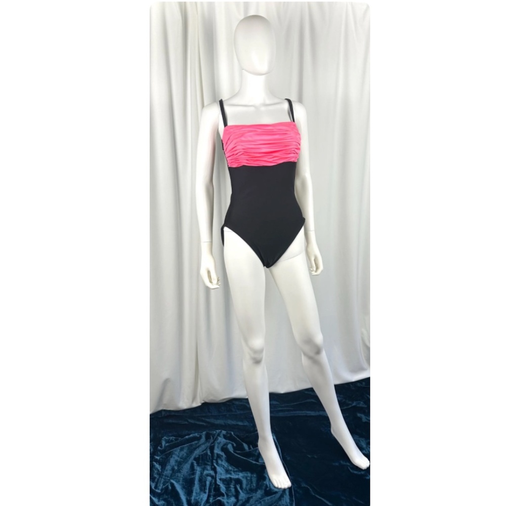 Vintage 1980’s ‘La Blanca’ Hot Pink + Black Rushed One Piece Bathing Suit • L/XL - Picture 4 of 10